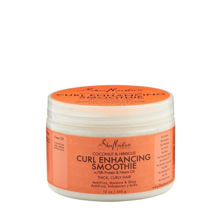 Shea Moisture curl enhancing smoothie for thick, curly hair with coconut and hibiscus ingredients