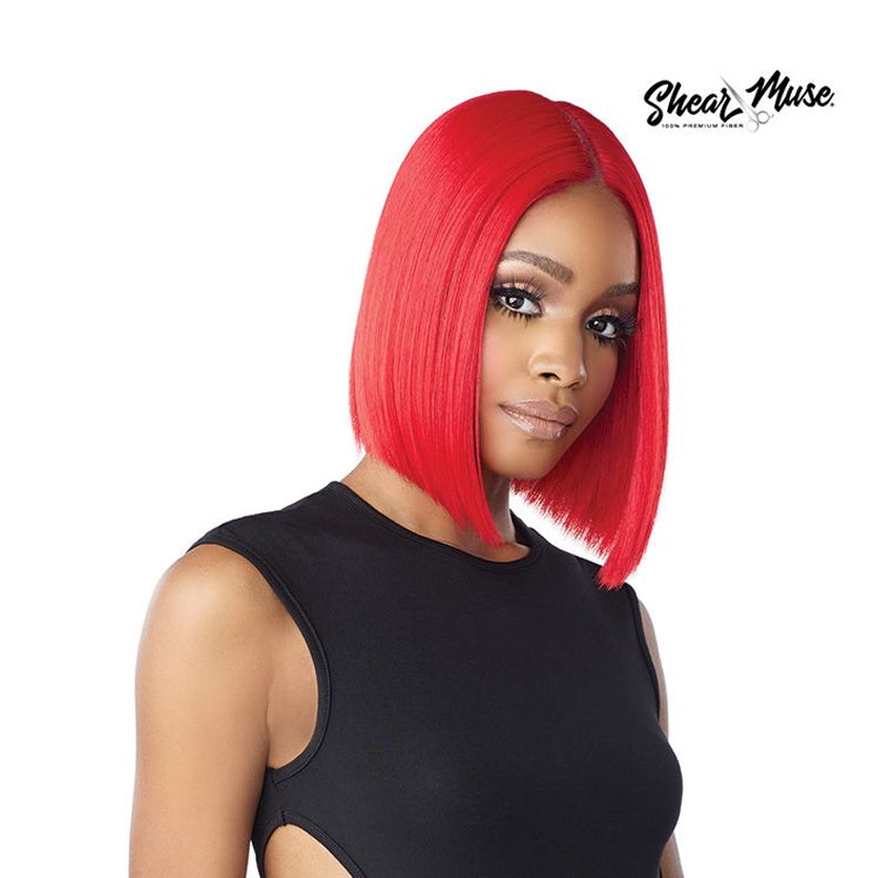 SENSATIONNEL hd lace front wig red sleek straight bob with middle part natural hairline for bold style