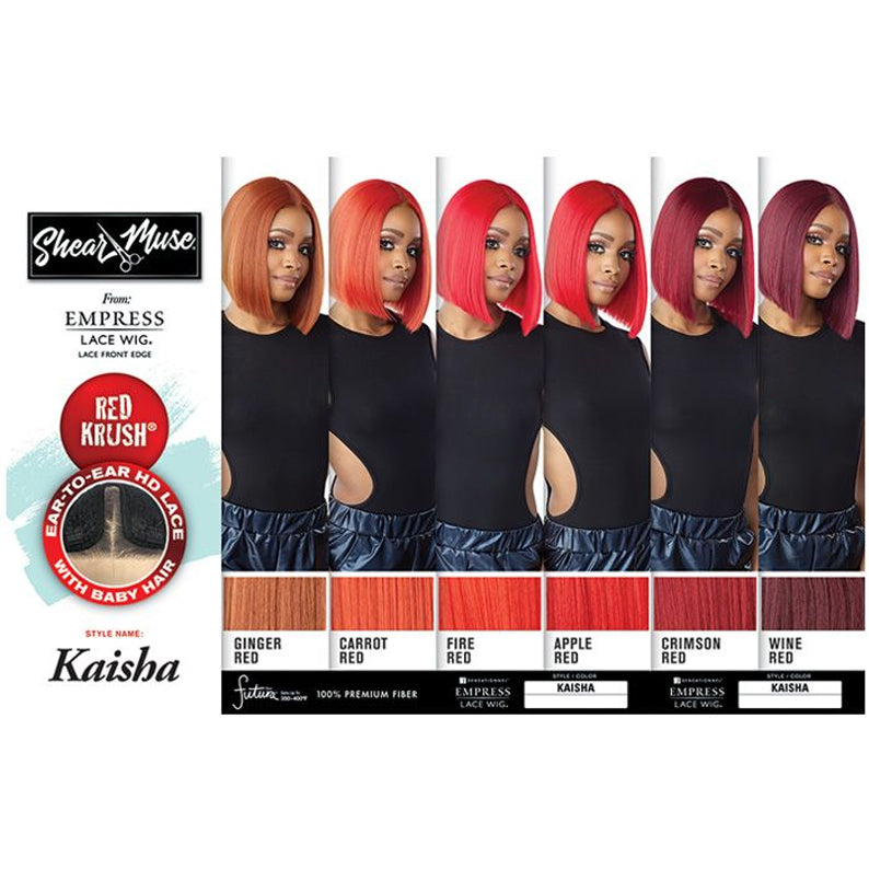 SENSATIONNEL Shear Muse Kaisha straight bob wig in multiple red shades showing lace front options hd lace front wig red