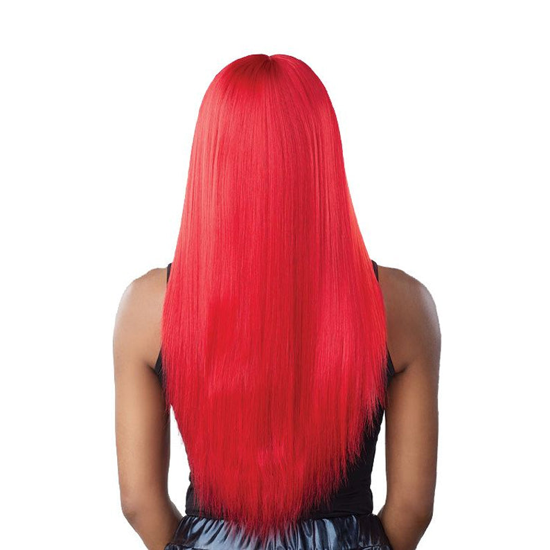 SENSATIONNEL red HD lace front wig long straight vibrant red hair center part back view
