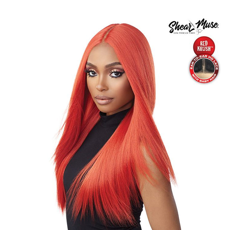 SENSATIONNEL red HD lace front wig long straight center part vibrant red with natural hairline