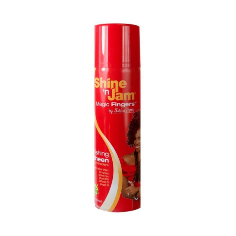 AMPRO Shine n Jam red aerosol finishing sheen for braids to add glossy hold and reduce frizz