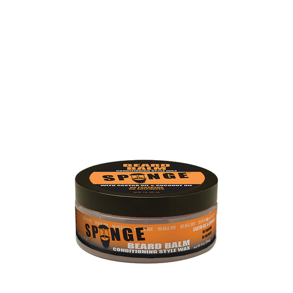 SPUNGE beard balm for men in orange jar with black lid conditioning style wax for beard grooming