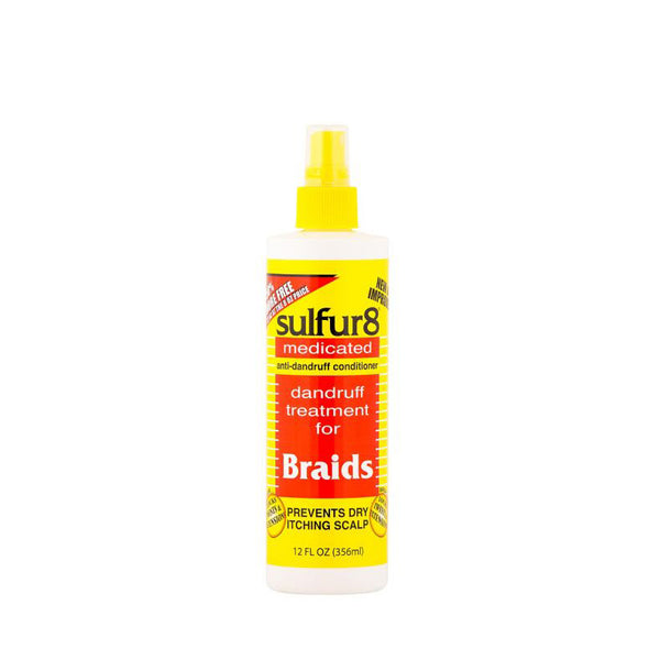 Spray bottle of sulfur8 medicated dandruff treatment anti dandruff conditioner for braids prevents dry itchy scalp