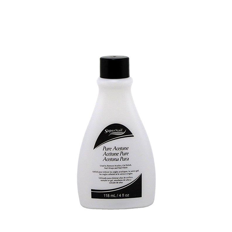 Supernail pure acetone nail polish remover in 118 ml white bottle with black cap