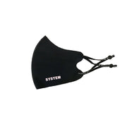 LAFLARE black cooling face mask with adjustable ear straps and SYSTEM logo for breathable everyday protection