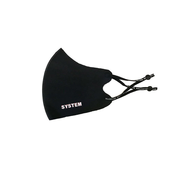 LAFLARE black cooling face mask with adjustable ear straps and SYSTEM logo for breathable everyday protection