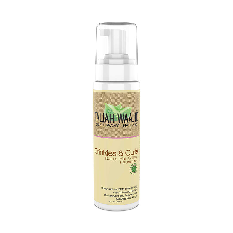 Taliah Waajid hair setting lotion Crinkles and Curls foam pump bottle for natural curl and wave styling