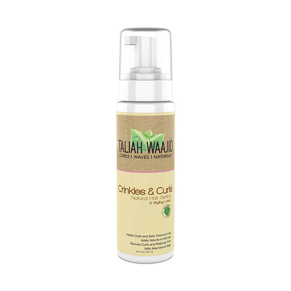 Taliah Waajid hair setting lotion Crinkles and Curls foam pump bottle for natural curl and wave styling