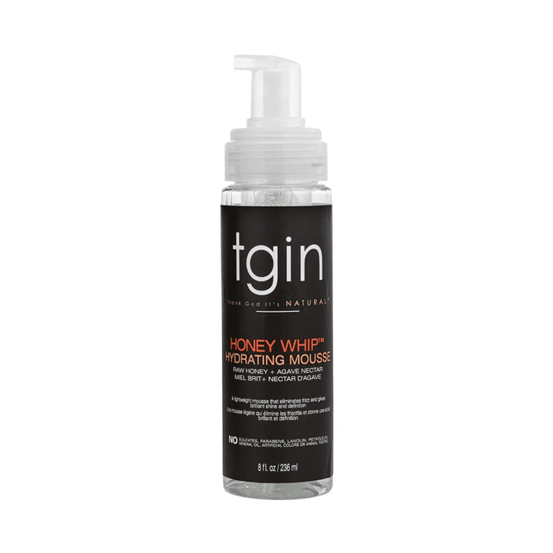 Tgin Honey Whip Hydrating Mousse 8 fl oz pump bottle by TGIN for lightweight moisture and curl definition