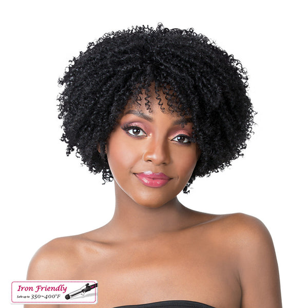 ITS A WIG coily synthetic wig short black tight coils natural hairline heat friendly