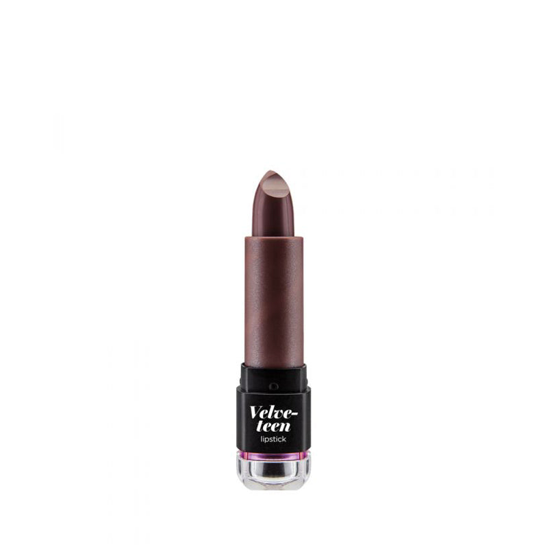 NICKA K Velveteen lipstick in deep brown shade with twist-up tube packaging