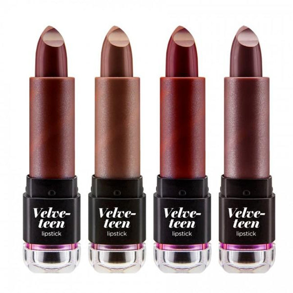 Nicka K Velveteen lipstick collection with four rich shades in velvety matte finish