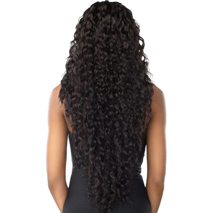 SENSATIONNEL Vice HD lace wig long natural black deep curly hair back view for full coverage